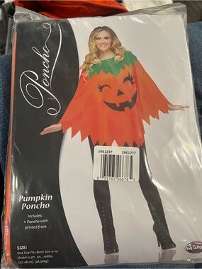 Pumpkin Poncho adult Costume - Orange Pumpkin Print